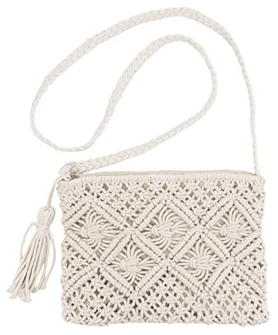MoYouno Strohtasche Umhängetasche Damen,Retro Klein Crossbody Tasche,boho tasche damen,hohle Freizeittasche,Sommer Strandtasche zum Reise Täglicher (Weiß)