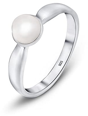 Amberta Women 925 Sterling Silver Freshwater Pearl Ring: Silver Pearl Ring Size O