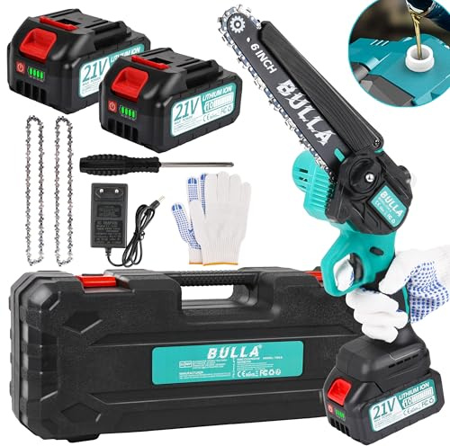 Mini Motosega elettrica a Batteria per Potatura, 6 Pollici con Motori Brushless e con 2 Batteria 4000mAh, per Tagliare Legna, Potare Rami, Giardini