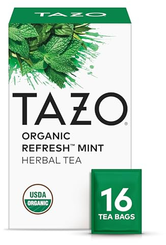 TAZO Organic Refresh Mint Herbal Tea Bags with Peppermint and Spearmint, Caffeine Free, 16 Total Tea Sachets