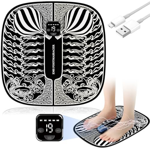 EMS Fußstimulator Massagegerät, Elektrisch Fußmassagegerät mit 6 Modi und 19 Levels mit Fernbedienung, Foot Massager zur Durchblutungs-und Muskelschmerzlinderung