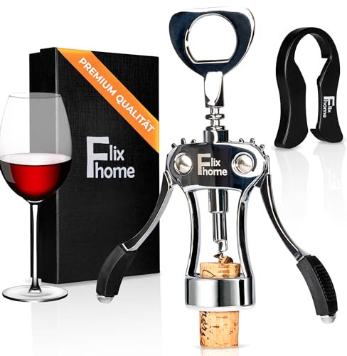 flixhome® - Premium Flügelkorkenzieher Set - Profi Korkenzieher, Weinflaschenöffner, Weinöffner für Sommeliers, Gastronomie, Privatgebrauch inkl. Flaschenöffner & Folienschneider