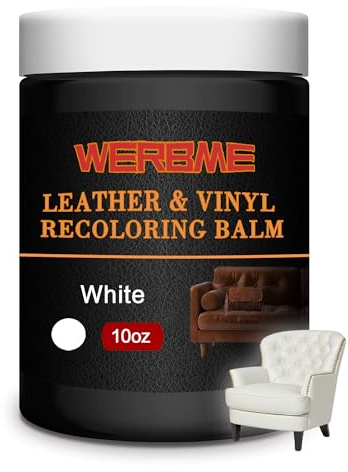 WERBME Leather Recoloring Balm & Color Restorer - 10OZ Multipurpose Dye & Paint for Faded Leather Couches, Car Seats, Shoes | Fix Scratches on Clothing, Furniture & Accessories(White)