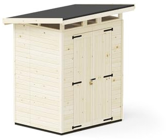 Upyard Gartenhaus Strongbox M - Robuste Holz Gerätehaus mit imprägniertem Fundament und extra Strapazierfähigem Kunststoff Dach, 163x127 cm, Naturholz