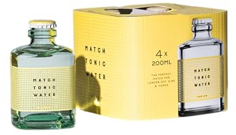 MATCH TONIC WATER Indian, Optimum Match for A Premium London Dry Gin and Tonic, Dry Notes with Subtle Lemongrass and Juniper Aroma, Low Sugar Content, 100% Recycled Material, 4 x 200 ml Bottles