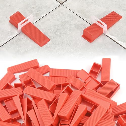 Fliesen Nivelliersystem Fliesenkeile 100 Stk Fliesen keile Kunststoff Rot Geeignet für 0-5mm Zuglaschen, Fliesenverlegehilfe