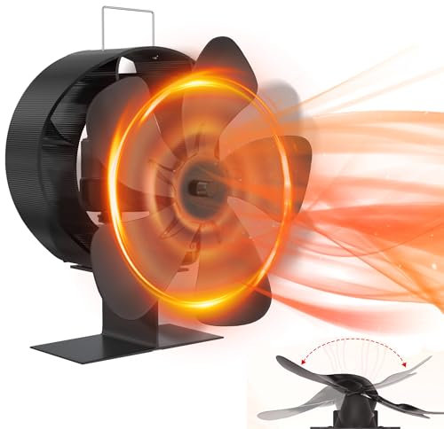 FIVMEN Ventilatore da forno a 5 fogli con oscillazione di 60°, senza corrente, funzionamento silenzioso, ventilatore a caldo, per camino, stufe, stufe a legna, nero