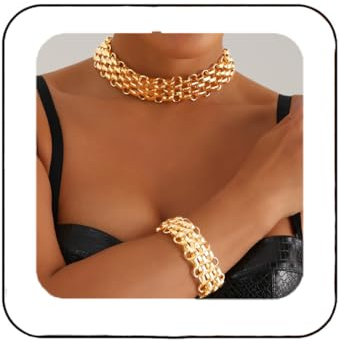 Zoestar Chunky Choker Halskette Gold Punk Dicke Halsketten Kubanische Gliederkette Halskette 2 Stück für Frauen, Einheitsgröße, /, Kein Edelstein
