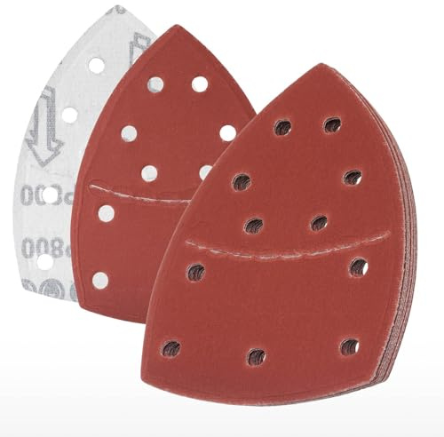 YoiYee Mouse Detail Sander Sandpaper Ultra-Fine P800/1000/1500/2000, 20PCS | 11-hole dust extraction, aluminium oxide abrasive, hook and loop backing, 152x105mm sheet size, wet and dry compatible