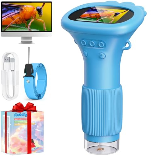 Lemoni Microscopio Ashfly para niños, lemoni Explorer, microscopio Digital de 2,0 Pulgadas, Pantalla IPS, USB, Microscope, Luces LED, conexión a PC, Exterior, a Partir de 4 años, Azul