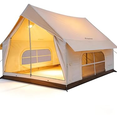 KingCamp 4-5 Personas Tienda,8 m² Tienda Casa con Abertura para Chimenea & AC – 210g TC Tienda Impermeable, 2 Puertas 4 Ventanas, con Tejido Ignífugo, para Camping Familiar, Glamping Festivales