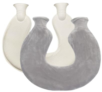 Abiyou Borsa dell'Acqua Calda a Forma di U, Borsa Acqua Calda Collo Cervicale, 1L Borsa dell'Acqua Calda Collo e Spalle, U Forma Borsa Acqua Calda, per il Dolore alla Spalla e al Collo (Grigio)