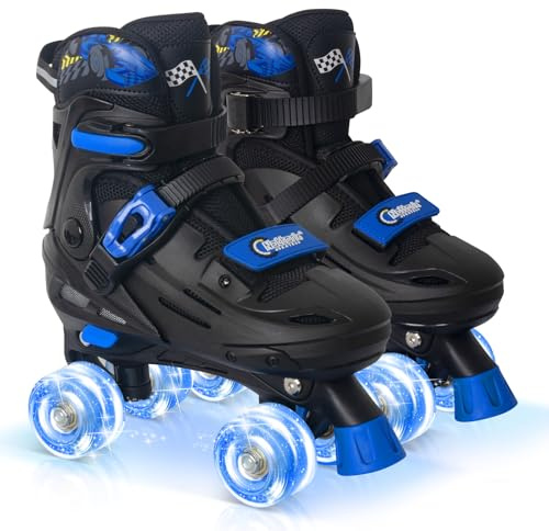 Nattork Kids Adjustable Roller Skates for Boys Girls Teens Ages 4-16, Indoor Outdoor Quad Skates with Car Design, Gift for Birthday Christmas