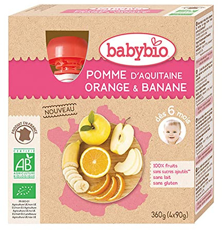 Babybio Pomme Orange Banane 6 Mois et + Bio 4 Gourdes