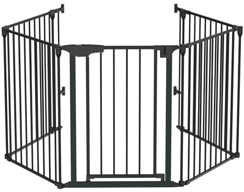 Bonnlo 134 Inches Wide Configurable Baby Gate, Fireplace Safety Fence/Guard, Adjustable 5-Panel Metal Play Yard for Toddler/Pet/Dog, Christmas Tree Fence, Includes 4 Pack of Wall Mounts, Black