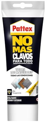 Pattex No Mas Clavos Para Todo Crystal, adhesivo de montaje resistente a temperaturas extremas, pegamento fuerte en superficies húmedas, adhesivo transparente, 1 tubo x 216 g