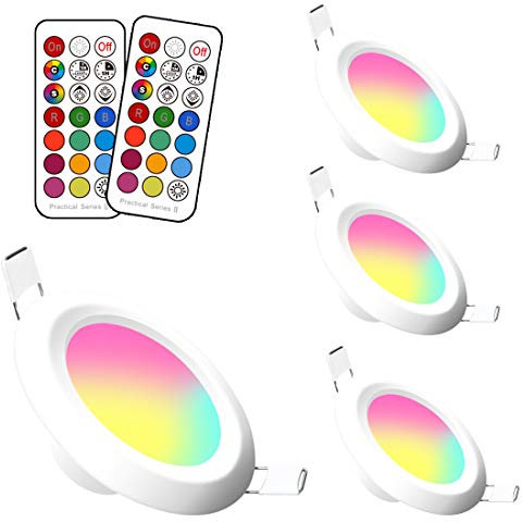 Jayool LED Recessed Ceiling Lights, 8W Colour Changing Downlights, Φ70-85mm Hole, Round Spotlights with Remote Control 12 RGB Colours with Timing, Cool White (5700K) 4 Pack