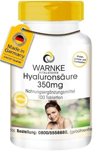 Hyaluronsäure Tabletten - 350mg - 100 Tabletten - vegan - mit Vitamin C | Warnke Vitalstoffe - Deutsche Apothekenqualität