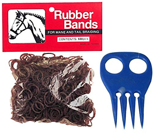 Horse Mane Braiding and Banding Bundle - Mane/Tail Rubber Bands, Braid Aid Braiding Comb (Brown)