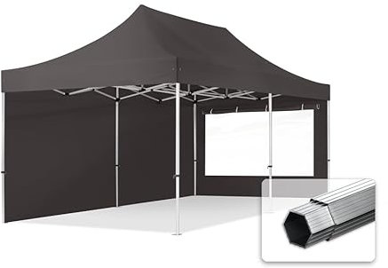 TOOLPORT Faltzelt Professional 3x6 m - mit 2 Seitenteilen (Panoramafenster) Faltpavillon ALU Pavillon Partyzelt grau