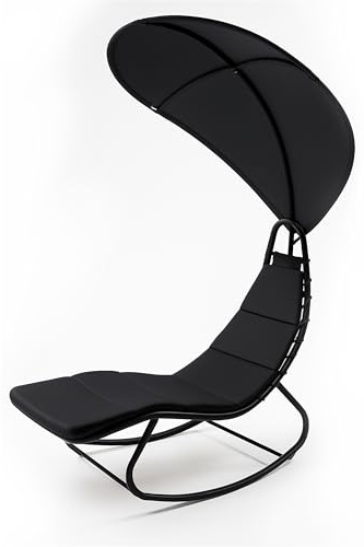 KEPLIN Heavy Duty Textoline Hammock Sun Lounger with Canopy | Garden Outdoor Patio Sun Loungers | Folding Reclining Patio Chairs (Black)