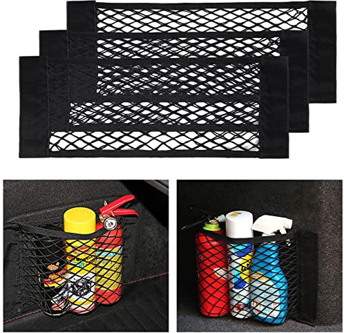 UIHOL Red de Bolso Coche, (3PCS 60×25cm) Organizador Maletero de Coche, Duradera Almacenamiento para Tronco Trunk Storage Net Malla de Vehículo Gran Capacidad Pocket Organizer con mágicas Pegatinas