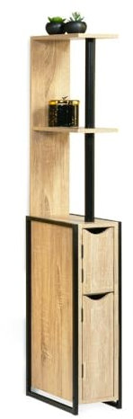 Mueble WC efecto madera y metal tipo industrial, Para Baño, Negro