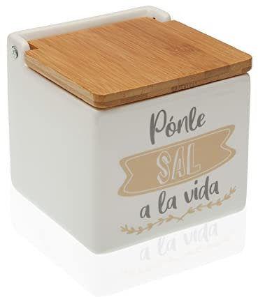 D,casa - Salero de Cocina de Cerámica con Tapa de Madera Diseños Originales ECHALE Sal A TU Dia… - Ponle Sal A La Vida