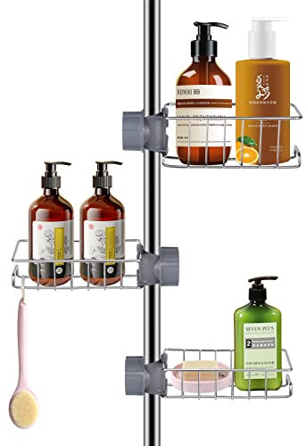 KAMFWERT Set of 3 Shower Shelves for Shower Rail Stainless Steel Rustproof Shower Shelf No Drilling No Drilling Iron Tray Shower for 18-27 mm Rod