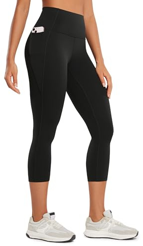 CRZ YOGA Femmes Butterluxe Leggings Capri Taille Haute avec Poches Entraînement Pantalon Yoga - 48cm/53cm Noir 38