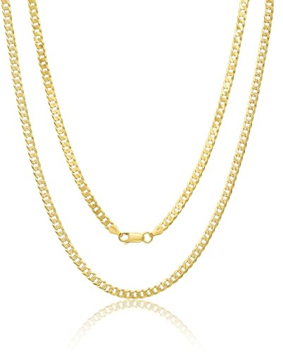 AKA Gioielli® - Collar Hombre Mujer Plata De Ley Esterlina Dorada - Cadena 5mm Barbada Eslabon Cubano Diamantada en un lado - 60 cm de largo