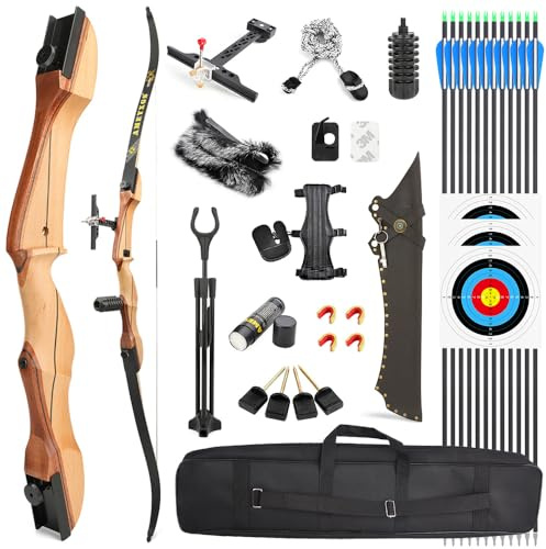 SHARROW Bogenschießen Recurve Bogen und Pfeile Set 66/68/70 Zoll Erwachsene Wettbewerb Bogen 14-40lbs Sportbogen Langbogen für Jugend Erwachsene Outdoor Training Schießen (30lbs/70, Schwarz)