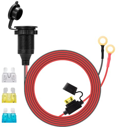 GUNGY Toma Mechero Coche con Cable Alargador 2m 14AWG 12V-24V Zócalo del Encendedor de Cigarrillos Impermeable Instalable con Fusible 20A para Coche Barco Motocicleta