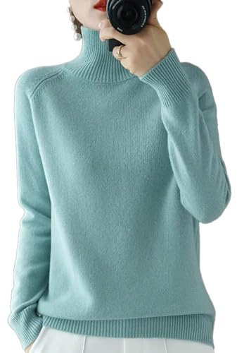 Jersey de Cachemira para Mujer, Jersey de Cuello Alto para Mujer, Jersey de Manga Larga, Jersey Casual, Jersey de Punto, Jersey de Cuello Alto de Manga Larga para otoño Invierno (L,Grün)