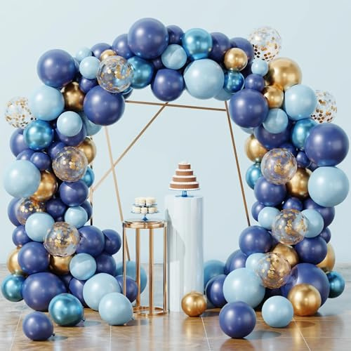 Navy Blue Balloon Arch Kit-106pcs Navy Blue and Gold Balloons Baby Blue Balloon Latex Helium Metallic Chrome Birthday Balloons for Men Boys Birthday Decorations Baby Shower Graduation Prom Anniversary
