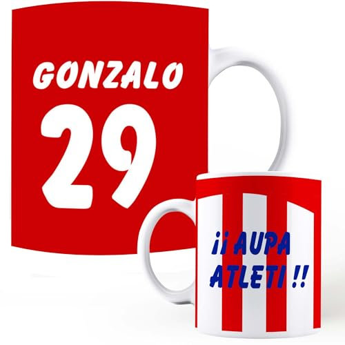 Taza Personalizada del Atletico del Madrid con Nombre - Atletico - Equipo de Fútbol - Taza Cafe - Regalo Original - Roja y Blanca Atleti