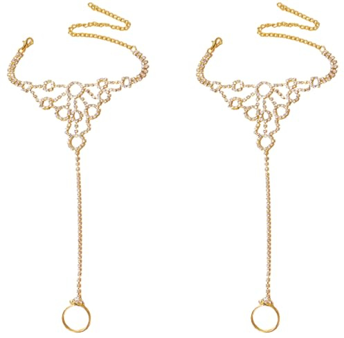 Kokoma Circle Rhinestone Barefoot Sandals for Women Foot Chain Anklets Summer Ankle Bracelets Ring CZ Bohemian Lady's Beach Foot Jewelry Party Accessories (Gold)