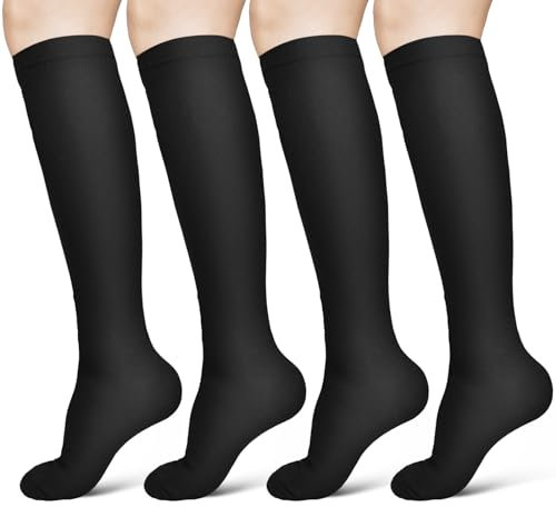 ACWOO Chaussettes de Compression, 2 Paires 15-20 mmHg Bas de Contention pour Femmes et Hommes, Chaussettes de Compression pour L'athlétisme, Cyclisme, Course, Voyages en Avion (Noir, S/M)