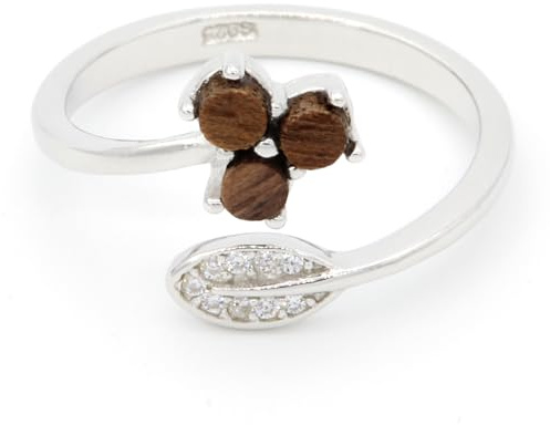 NaturSchatulle Anillo de madera Collection de plata 925, anillo de madera ajustable con inserto de madera, regalo para mujeres