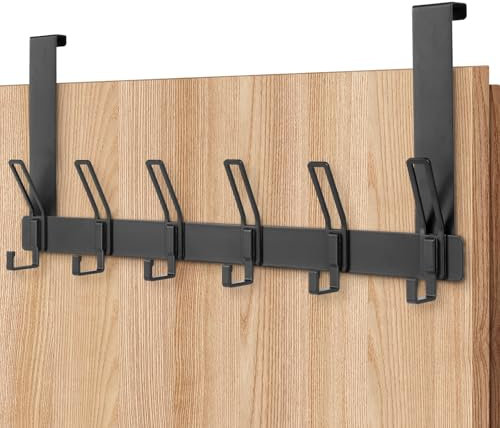 ROELLY Appendiabiti da Porta con 12 Ganci, Attaccapanni Senza Perforazione, Salvaspazio, per Camera da Letto, Bagno, Cucina, Nero, Alluminio Spaziale + Acciaio al Carbonio