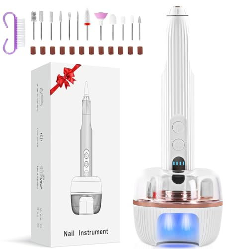 Ponceuse pour Ongles Professionnel Électrique Lime:Kit de Manucure Pédicure Électrique Portable Sans Fil 12 en 1 Avec Lampe UV - Rechargeable par USB -Faible Amplitude Pour Ongles en Acrylique et Gel