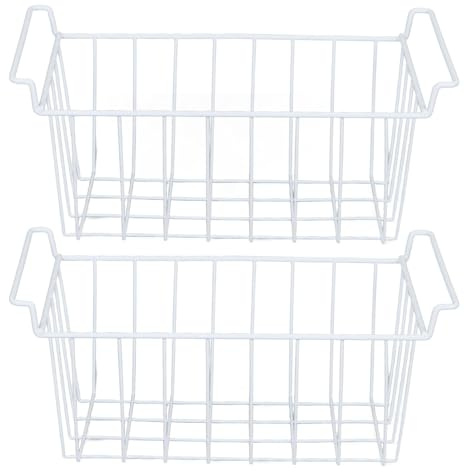 Cestini portaoggetti per freezer e frigorifero in filo d acciaio con maniglie Organizzatore per dispensa e alimenti Griglia aperta per circolazione d Ideale per casa appartamento e 2 pezzi 49 5x24
