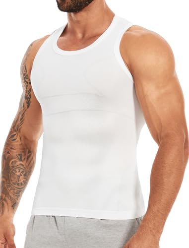 MISS MOLY Hommes Shapewear Sans Manches Body Shaper Élastique Amincissant Sous-vêtements Débardeur Formant Chemise Gilet, Blanc., XXL