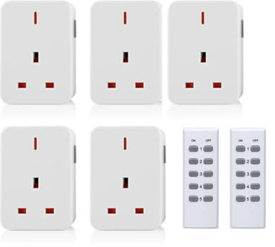 Lot de 5 prises télécommandées et 2 télécommandes, interrupteur sans fil 13 A/3120 W, portée de fonctionnement de 30 m