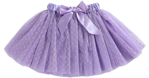 Hykiee Tutu Skirts for Girls 2 3 4 5 6 Years, Toddler Baby Soft 3 Layered Tulle Polka Dot Dress for Kids Girls Birthday Party Gifts, Princess Ballet Dance Short Skirt with Bow Tie, Purple