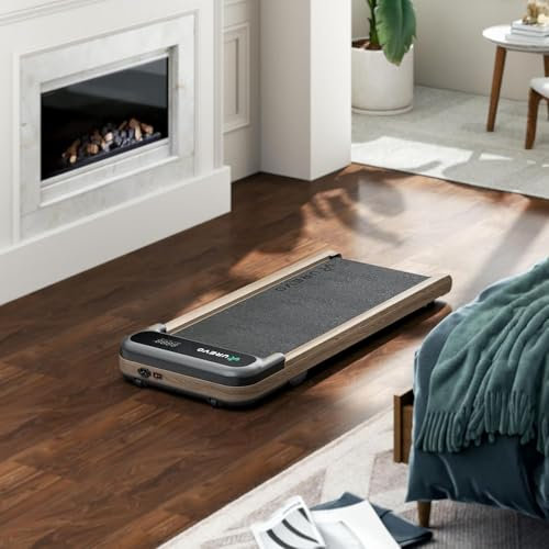 UREVO Holz Walking Pad mit SmartCoach App, Laufband unter Schreibtisch, Tragbare Laufbänd für Zuhause, Laufbänder 1–6 km/h mit Fernbedienung, Klassische Holzästhetik