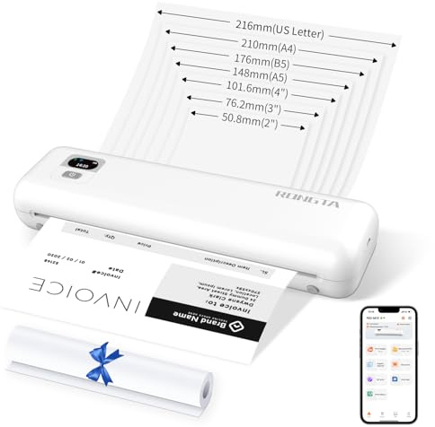 Rongta Bärbara skrivare trådlösa för resor, 300DPI WiFi och Bluetooth mobil termisk bläckfri skrivare för skola/kontor/hemmabruk, kompatibel med Android,iOS och bärbar dator (F82)