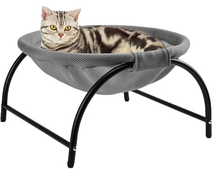 LIFLIX Lit pour Chat, Hamac pour Chat, lit Surélevé pour Chat avec Filet Lavable, Hamacs pour Chats Stables et Amovibles, Montage Facile à l'intérieur comme à l'extérieur (Gris)