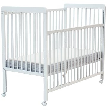 AT4 WEBABY - Babybett Holz mit Rollen 60x120 Essentiel Weiß| Kinderbett |Mit Verstellbarer Lattenrost 3 Stufen |4 multidirektionale Räder mit Bremse |