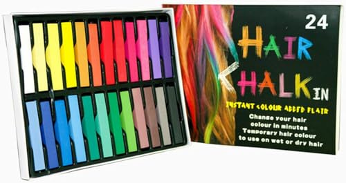 Hair Chalk, 24 Colors Set – Non-Toxic Temporary Hair Color Chalk Dye, Soft Pastels for Women, Girls, Parties, Cosplay & Festivals